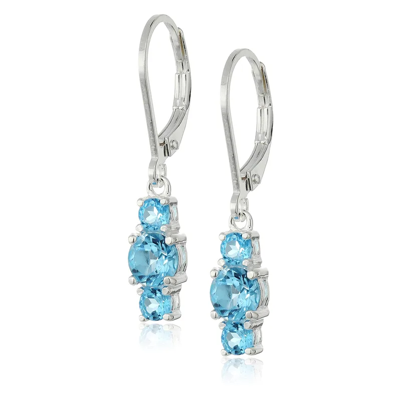 Blue Topaz Leverback Drop Earrings