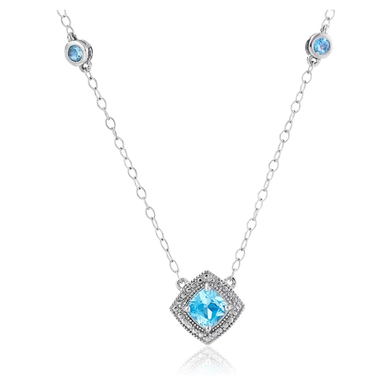 Swiss Blue Topaz Station Necklace