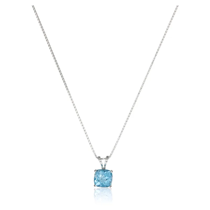 Cushion-Cut Swiss Blue Topaz Pendant Necklace