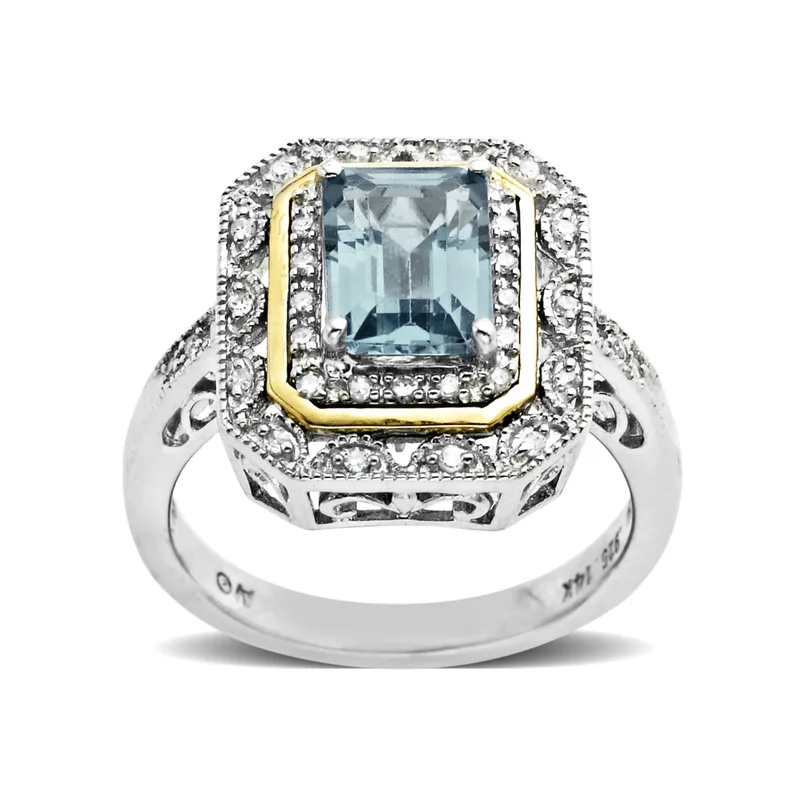 Blue Topaz Ring, Silver and 14k Gold