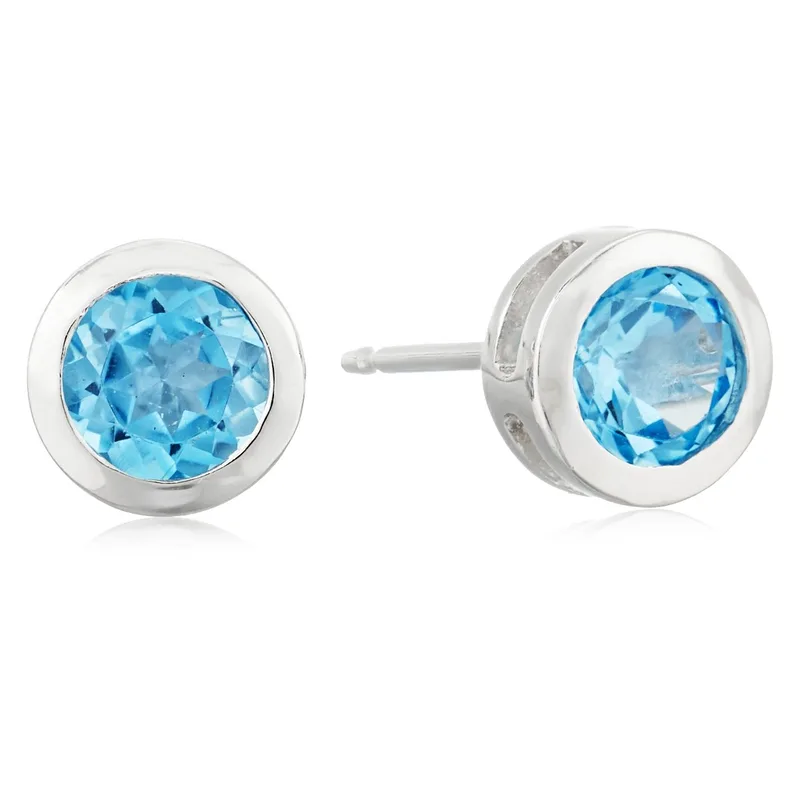 Blue Topaz Bezel-Set Stud Earrings