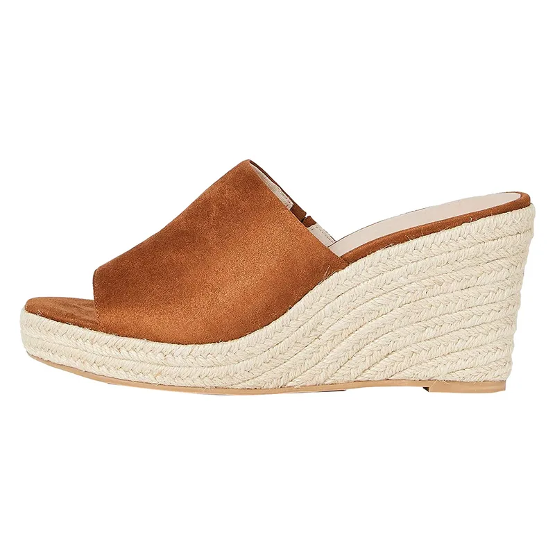 Leather Espadrille Wedge, Tan